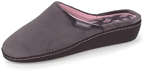 Isotoner Chaussons pantoufles Mules femme ultra doux, ultra confort talon de 4 cm, 40, gris foncé
