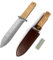 Minamino Cuchillo de jardín Hori Hori, herramienta de jardinería ideal para deshierbar, cavar, cortar, plantar, paisajismo y más, con una funda de cuero gruesa y una piedra de afilar