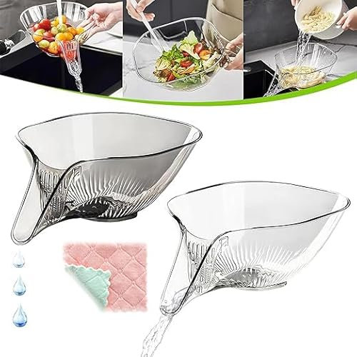Dijata 2PCS Multi-Functional Kitchen Drain Basket Removable Strainer Funnel Sink Draining Bowl for Vegetables Fruits Pasta Small Fiber Kitchen Towel for Washing and Separating Food