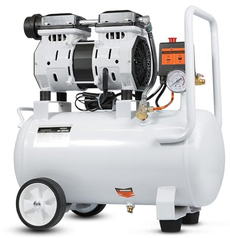 HYCHIKA Air Compressor, Silent Compressor, Oil Free, Electric Compressor 230V, 1100W Max, Air Intake Volume 160L/min, 24L, 8 Bar Adjustable Exhaust Pressure for Spraying, Air Nailer, Tyre Inflation