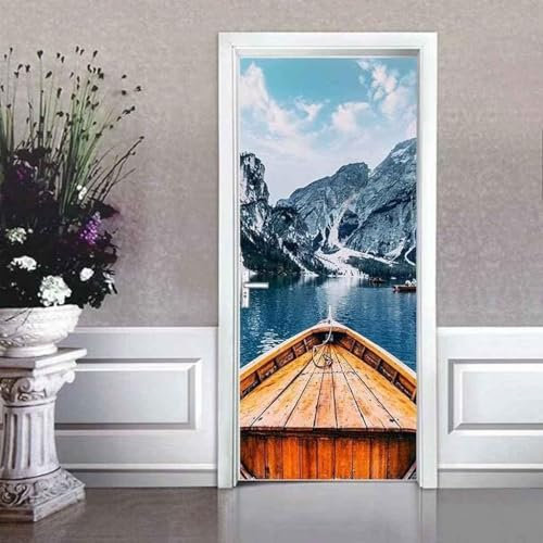 Türtapete Selbstklebend Schnee Bergsee Weiße Wolken 90 X 200 Cm Türtapete Selbstklebend Türposter Fototapete Türfolie Poster Tapete 3D Türaufkleber Diy Türbild - Kinderzimmer Wohnzimmer Küche -7E4L1E4