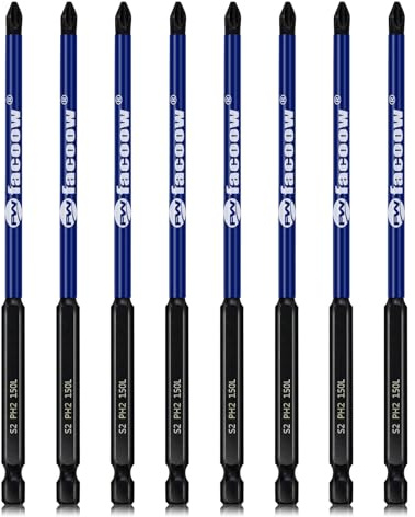 Facoow 8PCS #2 Phillips Bits, 6 Ph2 Magnetic Impact Driver Bits