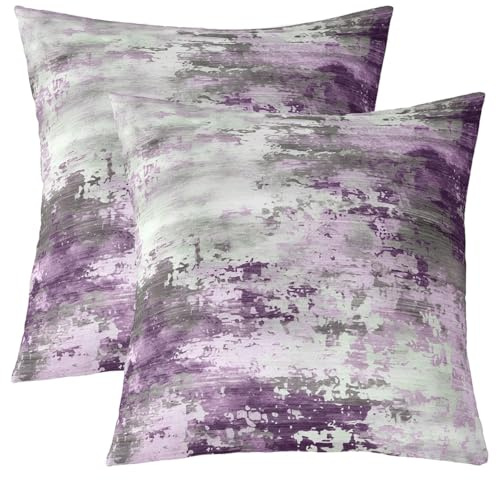 Homewish Watercolor Throw Pillow Covers,Modern Abstract Pillow Covers,Ombre Gradient Tie Dye Batik Cushion Cases,Gradient Grunge Artwork Decorative Pillow Covers (Lilac Grey,16x16 Inch Set of 2)
