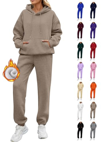 Générique Ensemble Sport Jogging Femme 2 Pcs Tracksuit Women Set Loungewear Tenue de Sport Grande Taille Vêtement Détente Ensemble Femme Chic et Elegant avec Poches Cordon de Serrage(#01,S)