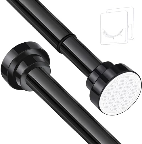 Stainless Steel Extendable Shower Curtain Rod Tension Pole (72cm-132cm) Black, including 2 Holders,Net Voile Curtains Rail,Adjustable Telescopic Rods Extendable for Kitchen Cupboard Bathroom Window