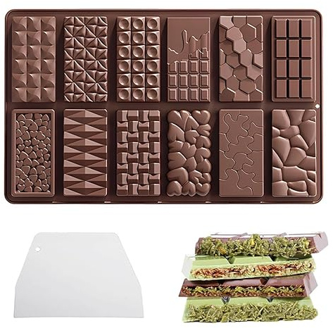 Stampo per cioccolatini in silicone, 12 tavolette di cioccolato, forma profonda con raschietto, stampo in silicone per cioccolatini, cioccolatini, caramelle profonde