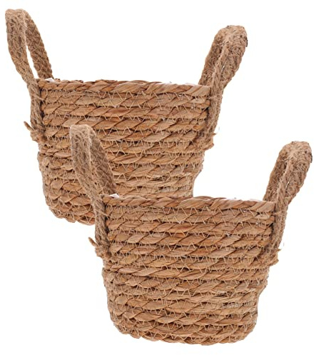 BESPORTBLE 2piezas Cesta De Flores Tejida Mano Maceta Natural De Estilo Rústico con Asas para Decoración De Plantas Interiores Y Almacenamiento