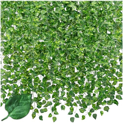KRUMAD Ghirlanda Artificiale di Edera 12 Pezzi, Set da 27,5 m, Piante Artificiali come il Vero, Pianta Artificiale, Ghirlanda di Edera per Balcone, Giardino, Decorazione da Parete, Decorazione per