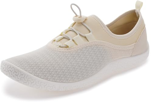 WHITIN Water Shoes for Women Barefoot Aqua Socks Size 10 Swimming Pool Beach Boat Minimalist Slip On River Surfing Zapatos de agua Ladies Aerobics Travel Beige