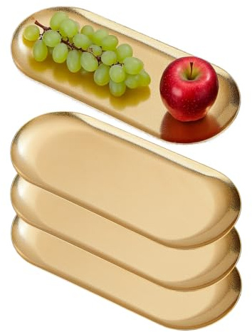 SANQIAHOME 26 x 11 cm liten tallrikar mattallrikar i rostfritt stål, Set med 4,desserttallrikar, guld