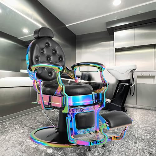 Sannewstartu Vintage Barber Chair - Heavy Duty Hydraulic Recline Styling Chair with Rounded Cushioning, Adjustable Salon Chair for Barber Shop, Beauty Spa, Laser Frame