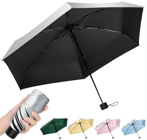 HEXSOLID Mini Ombrello Piccolo da Borsa Ombrello Pioggia Pieghevole da Viaggio anti UV Tascabile UPF>50+ per Attività All'aperto Compatto Ombrellino da Sole