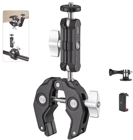 DAUEULITE Super Clamp Camera Clamp Mount Monitor 360°Ballhead Magic Arm Double Ball Head Adapter with 1/4-20 & 3/8-16 Thread for Canon Nikon DSLR Camera/Gopro/LED Light Ronin-M/Ronin MX/FreeflyMOVI
