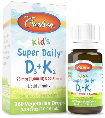 Carlson Kid's Super Daily D3 + K2, 25 mcg (1000 IU), 360 Drops (10.16 mL)