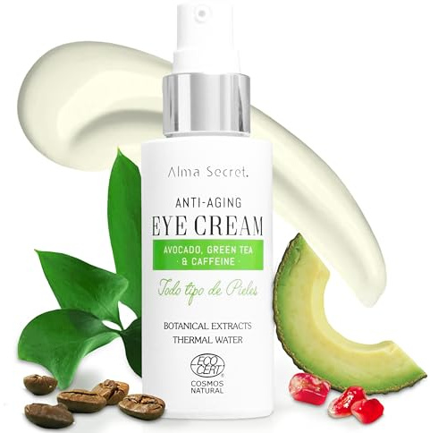 ALMA SECRET | Contorno de Ojos Antiedad con Aguacate, Té Verde y Cafeína - 30ml - Ojeras, Bolsas y Arrugas - Vegano, Antiage, ECOCERT - Coenzima Q10, Ácido Hialurónico y Probióticos