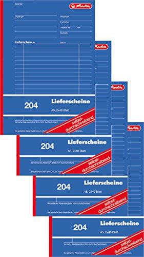 Herlitz 1932839 Lieferschein-Buch A5 204 2x40 Blatt, selbstdurchschreibend (4 Stück)
