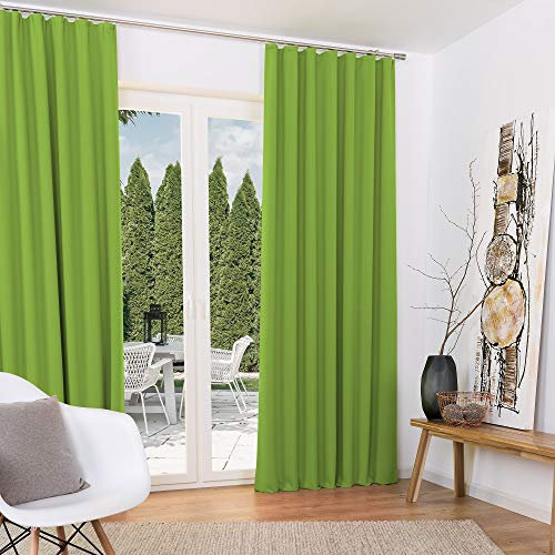 Beautissu 2er Set Thermovorhang Gardine 140x245 cm Grün – Thermogardine Set Kräuselband – Vorhang isolierend Kälte- & Hitzeschutz Universalband – Verdunkelnd Wohnzimmer, Schlafzimmer – Amelie TK