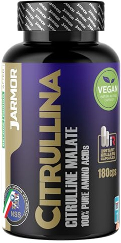 Citrullina Malato 3000mg - 180 Capsule J.Armor Pharma, L-Citrullina Pura Pre-Workout Naturale, Supporto Muscolare e Resistenza (180 CPS)