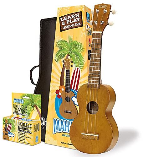 Mahalo Ukulele for Beginners, Kahiko 'Learn 2 Play' Bundle with Essentials Pack, Perfect for kids and Adults, Including Clip-on Tuner, Aquila Strings, Picks & MORE - Transparent Brown