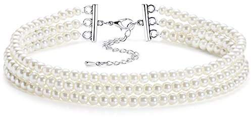 BABEYOND 1920s Damen Halskette Multi Schichte Choker Kette Hochzeit Braut Schmuck Accessoires Imitation Perlen Kette Elegant Retro Stil Fasching Kostüm Zubehör (Stil 2)