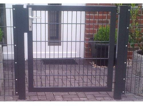 Einfahrtstor Gartentor Matten-Tor Hoftor Törchen Grau Pulverbeschichtung Anthrazit RAL 7016 / 125cm x 123cm (BxH) inkl. Pfosten