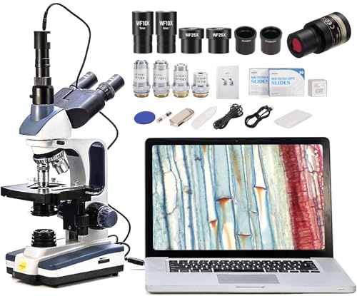Swift SW350T 40X-2500X Magnification, Siedentopf Head, Research-Grade Trinocular Compound Lab Microscope with 1.3mp Camera-Compatible