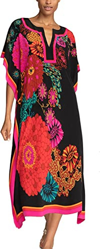 YouKD Pirnt - Vestido largo caftán floral para mujer, talla grande, para cubrir el bikini, para la playa