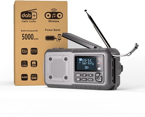Acta Berg Radio a Manovella DAB+/FM | Radio di Emergenza con Batteria da 5000 mAh e Funzione Solare | Sveglia e SOS