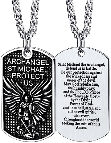 FaithHeart Archangel St Michael Pendant Necklace, Stainless Steel Dog Tag for Men, Saint Michael Protect Us Medallion Jewellery for Husband Boyfriends