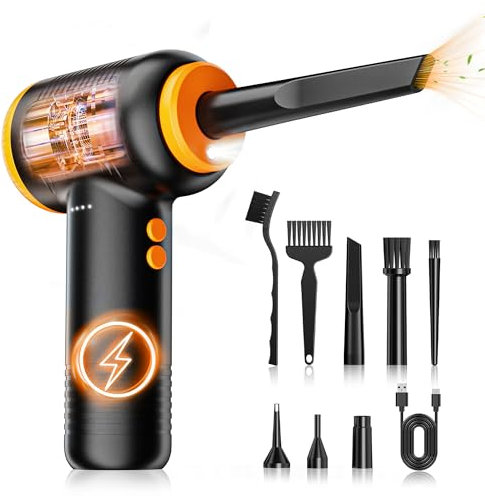 ZORUMAN Electric Dust Blower, 3-Speed 100000 RPM Compressed Air Duster with LED Light, USB Rechargeable Compressed Air Spray PC Cleaning Kit with 7600mah Battery