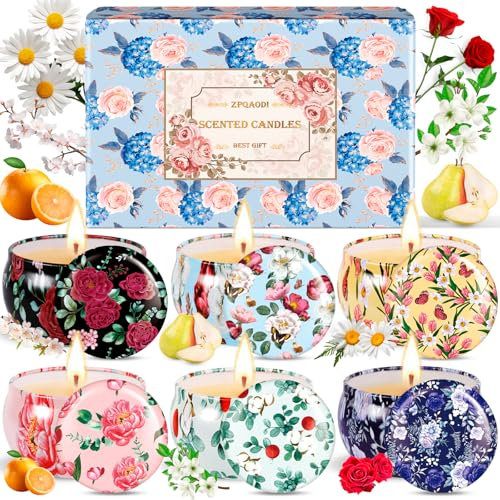 ZPQAODI Velas Aromáticas para Mujer 6 Packs,Perfumadas de Aromaterapia Cera de Soja Regalo Decorativas,Ideas Regalo Mujer,Aromaterapia,Velas Perfumadas Para Regalo Día de la Madre Cumpleaños Yoga