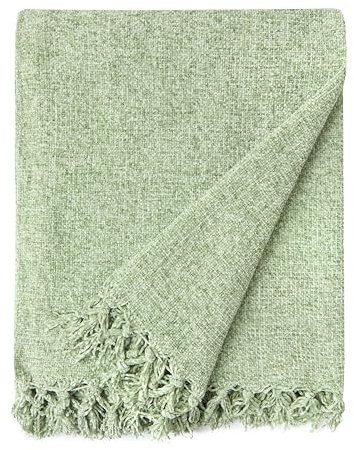 Emma Barclay Throw Blanket For Sofas Bed Extra Large Soft Chenille Throws For Settees In Meadow Green Throw Fleece Blankets - Darcy Collection 50 x 60 (127cm x 152cm) Meadow Green