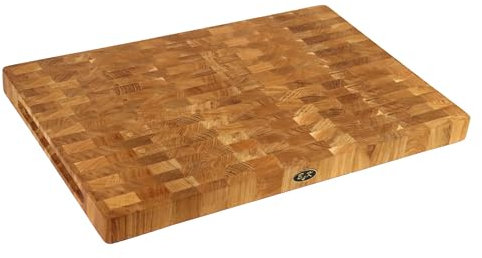 B4K® Schneidebrett aus Eiche Stirnholz 60 × 40 × 4 cm – Massiver Hackblock | Antibakterielles Hirnholzbrett mit Griffen & Silikonfüßen | Perfekt für Küche, Fleisch & BBQ