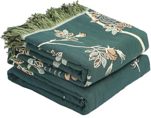 HOORDRY Boho-Bettdecke aus 100% Baumwolle - Weiche Decke mit Vogel- und Blumenmuster für alle Jahreszeiten - perfekt als Bettdecke, Sofaüberwurf & Geschenk