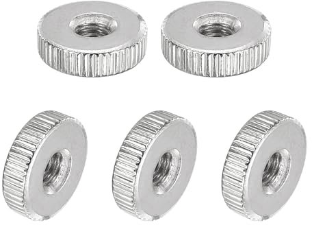 sourcing map Knurled Thumb Nuts, M4 Female Thread Thin Type, Nickel-Plated Carbon Steel Knurled Nut Flat Head Through Hole Lock Adjusting Nuts for 3D Printer, 5Pcs