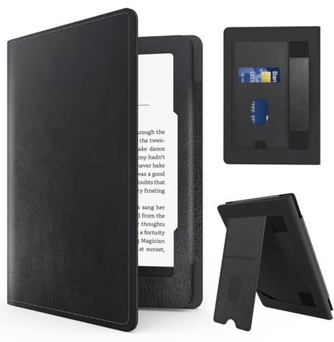MMK Case for 6 Kindle (11th Generation-2024/2022 Release), Premium PU Leather Smart Cover & Hand Strap Card Slot, with Auto Wake/Sleep for Kindle 2024/2022 11th Gen e-Reader, Black