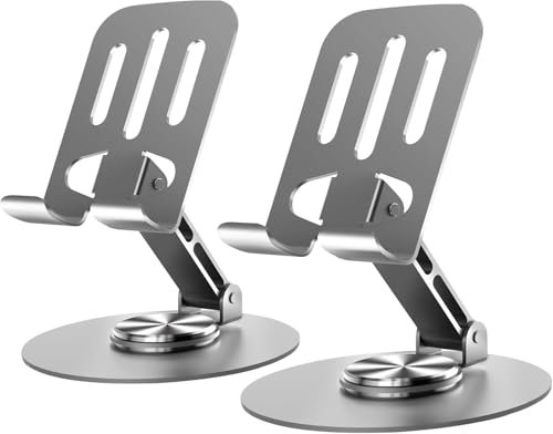 ZYWQ Desktop Phone Holder, 2 PCS Metal Cell Phone Stand for Desk, Fully Adjustable/Foldable/360 Degree Rotating Phone Cradle Dock for iPhone iPad and More Cellphone/Tablet (Gery)