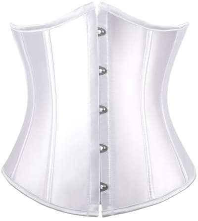 TRIWORKS Women's White Underbust Corset Satin Waist Cincher Lace Up Corset Underbust Boned Brocade Waist Training Halloween XL