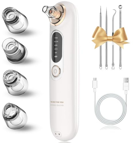 IGEAIIE Blackhead Remover Vacuum with 5 Suction Power Modes, Blackhead Remover for Face with 4 Replaceable Heads, Rechargeable Pore Vacuum Blackhead Remover Tool for Acne Pimple Whitehead Extractor