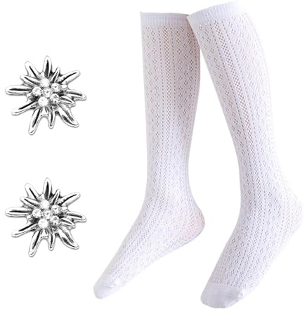OPEIXSAYKOC Chaussettes Traditionnelles pour Homme Femme avec broche Edelweiss, Chaussettes Hautes Femme, Oktoberfest, pour Oktoberfest, Style maison de campagne, vie quotidienne