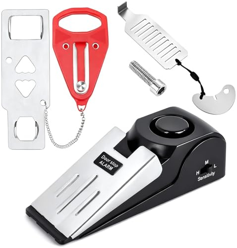 Portable Door Lock, 3 PCS Hotel Door Lock Travel Safety, Non-Slip Wedge Door Stopper Alarm with 120dB Alert, Travel Door Lock for Home Hotel Travel Security Personal Protection (No Battery) (Black)