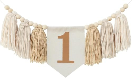 Birthday Boy Half Birthday Decorations High Chair Banner, 6 Month Tassel Wood Bead Highchair Garland Blue (One Brown B)