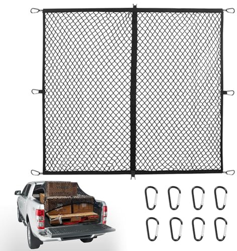 Hochelastisches Gepäcknetz, Cargo Net for Pick-Up 1,2x1,2m mit Karabiner x8, Heck Organizer für Pickup-Trucks, Ladungssicherungsnetz für Alltägliche Leichtwaren