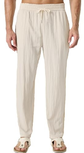 SEAYIJIA Pantalones Largos Hombre Verano Ligeros Ajuste Holgado Casual con Bolsillos para Vacaciones Playa Pantalón con Cordón