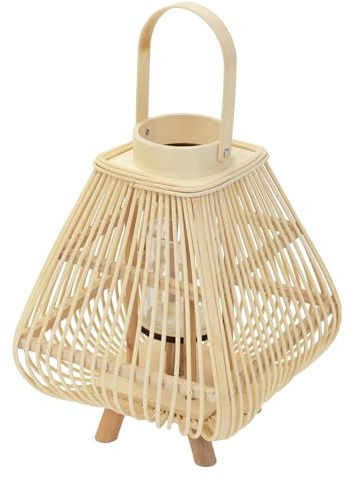 ECD Germany Lykta i Bambu 45,5 cm med Handtag, Glasinsats, Boho Stormlykta i Flätad Bambu, Ljushållare för Inomhus och Utomhus, Dekoration för Trädgård, Balkong och Vardagsrum Inredning Dekor Hem