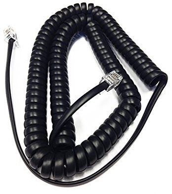 The VoIP Lounge 12 Foot Flat Black Phone Handset Receiver Curly Cord with Long Lead (Please Read The Full Description)