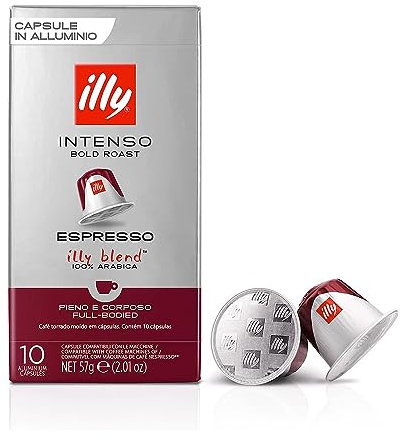 illy, Caffè in Capsule Compatibili in Alluminio INTENSO, 100% Arabica con Note di Cacao e Frutta Secca, Retrogusto Pieno e Corposo, 10 Confezioni da 10 (100 Capsule Totali)