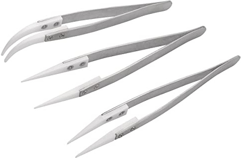 Bestgle 3 pinzette in ceramica in acciaio inox, professionali, set di pinzette per il computer, riparazioni elettroniche, gioielli, lavori di precisione
