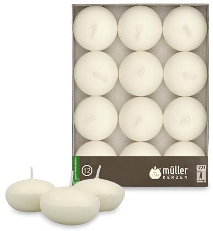 Müller KERZEN 12er-Set Dekorative Kerzen, 30 mm x 45 mm, Elfenbein Wachs, 4 Stunden Brenndauer, Duftfrei, Tropffreies Wachs, RAL Qualität