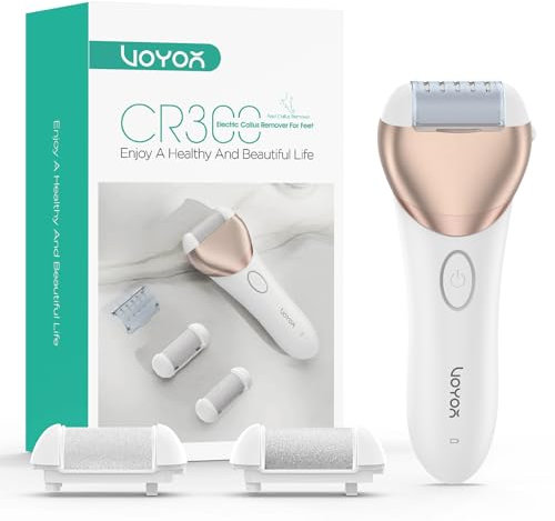 VOYOR Hornhautentferner Elektrisch Pediküre Set Fußpflege Elektrisch 3 Auswechselbare Rollenköpfe Wiederaufladbar Rundum wasserdicht, Elektrischer Hornhautentferner Füße CR300 (Champagner Gold)